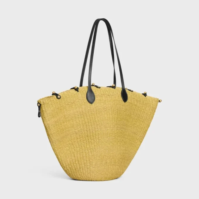 Stor Triomphe-pärlkorg i sisal och kalvskinn Stor Triomphe-pärlkorg i sisal och kalvskinn