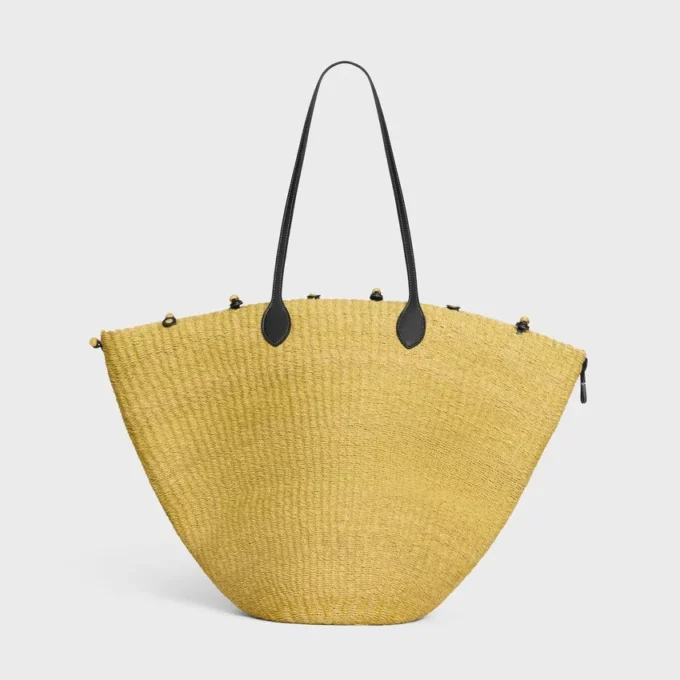 Stor Triomphe-pärlkorg i sisal och kalvskinn Stor Triomphe-pärlkorg i sisal och kalvskinn
