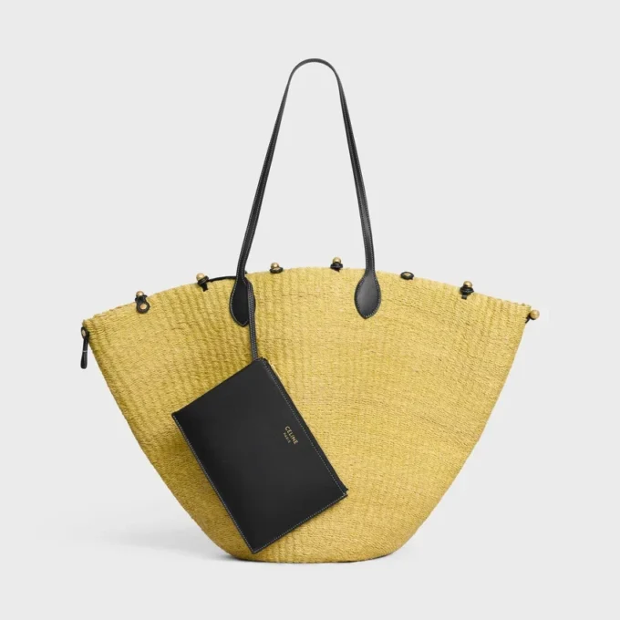 Stor Triomphe-pärlkorg i sisal och kalvskinn Stor Triomphe-pärlkorg i sisal och kalvskinn
