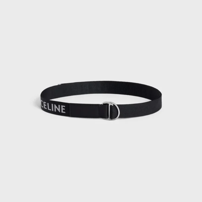 Stort 30 mm bälte med dubbla ringar i jacquardtyg och kalvskinn Stort 30 mm bälte med dubbla ringar i jacquardtyg och kalvskinn