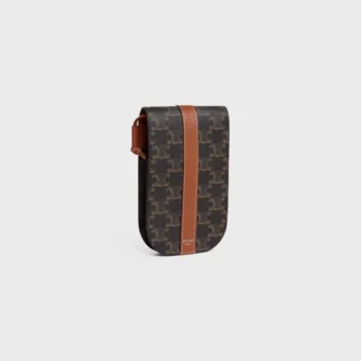 Telefonfodral med lock i Triomphe Canvas och kalvskinn