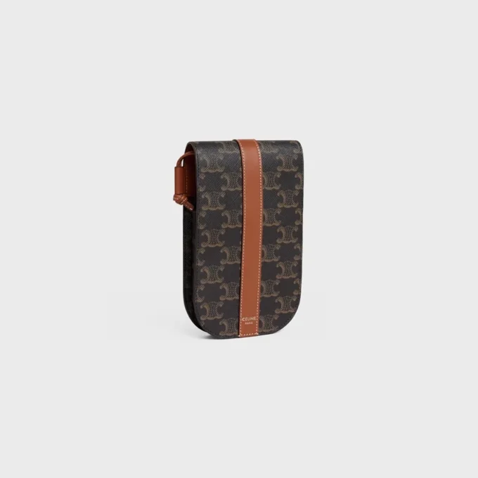 Telefonfodral med lock i Triomphe Canvas och kalvskinn