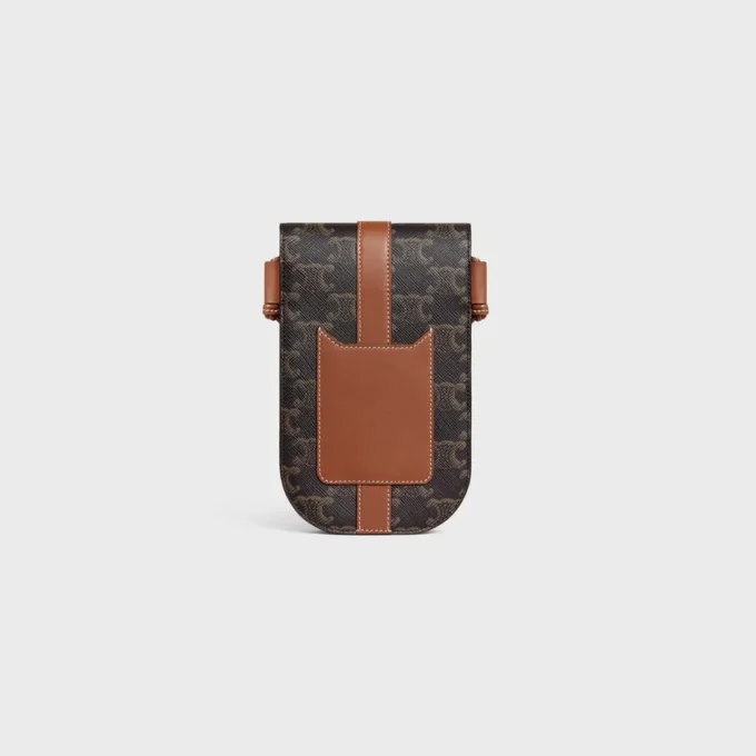 Telefonfodral med lock i Triomphe Canvas och kalvskinn