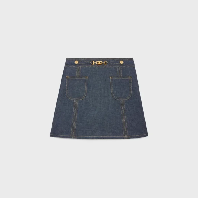 Trapeze-formad minikjol i raw wash-denim Trapeze-formad minikjol i raw wash-denim