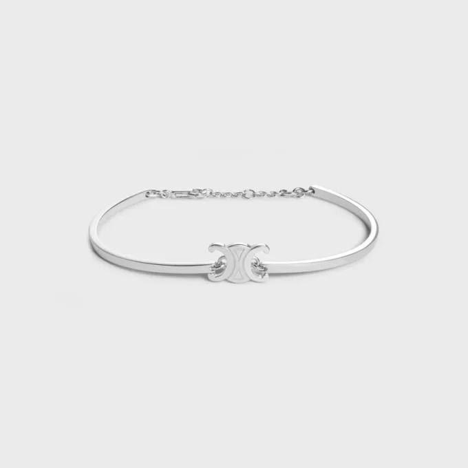 Triomphe ledat armband i mässing med rodiumfinish
