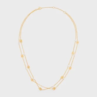 Triomphe Pearl dubbelhalsband i mässing med guldfinish och pärlor av harts