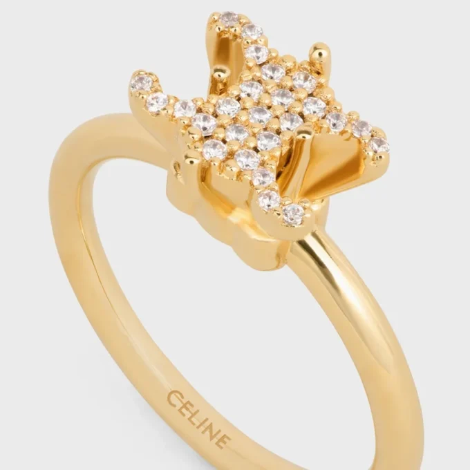 Triomphe Solitaire Sparkle-ring i strass och mässing med guldfinish