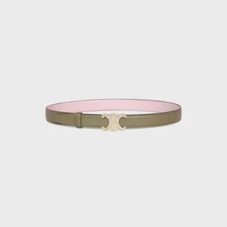 Triomphe-spänne i mässing med strass och vändbar rem 25 mm i Taurillon