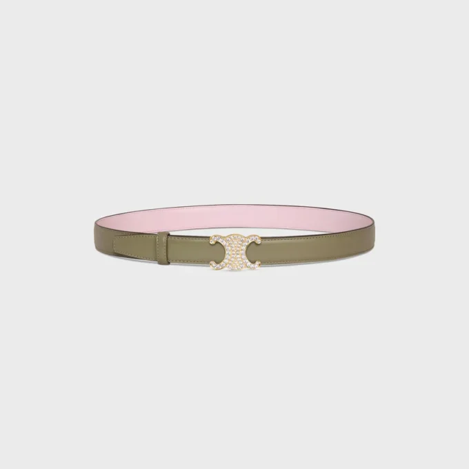 Triomphe-spänne i mässing med strass och vändbar rem 25 mm i Taurillon Triomphe-spänne i mässing med strass och vändbar rem 25 mm i Taurillon