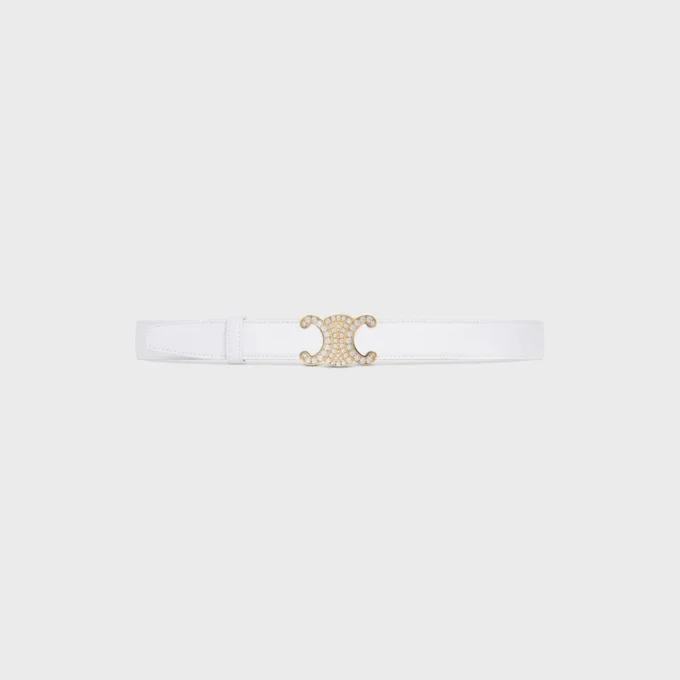 Triomphe-spänne i mässing med strass och vändbart band 25 mm i slätt och kornigt kalvskinn Triomphe-spänne i mässing med strass och vändbart band 25 mm i slätt och kornigt kalvskinn