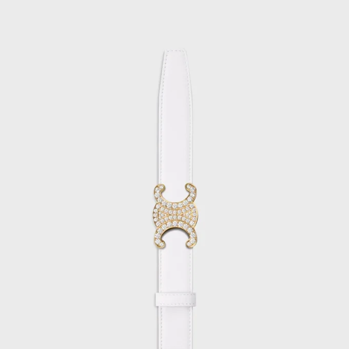 Triomphe-spänne i mässing med strass och vändbart band 25 mm i slätt och kornigt kalvskinn Triomphe-spänne i mässing med strass och vändbart band 25 mm i slätt och kornigt kalvskinn