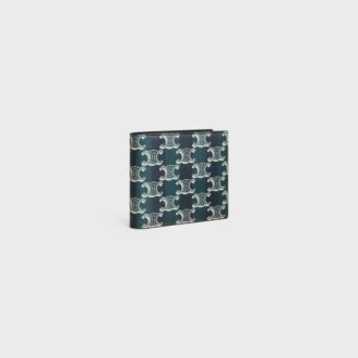 Vikbar plånbok i randig Triomphe Canvas och kalvskinn