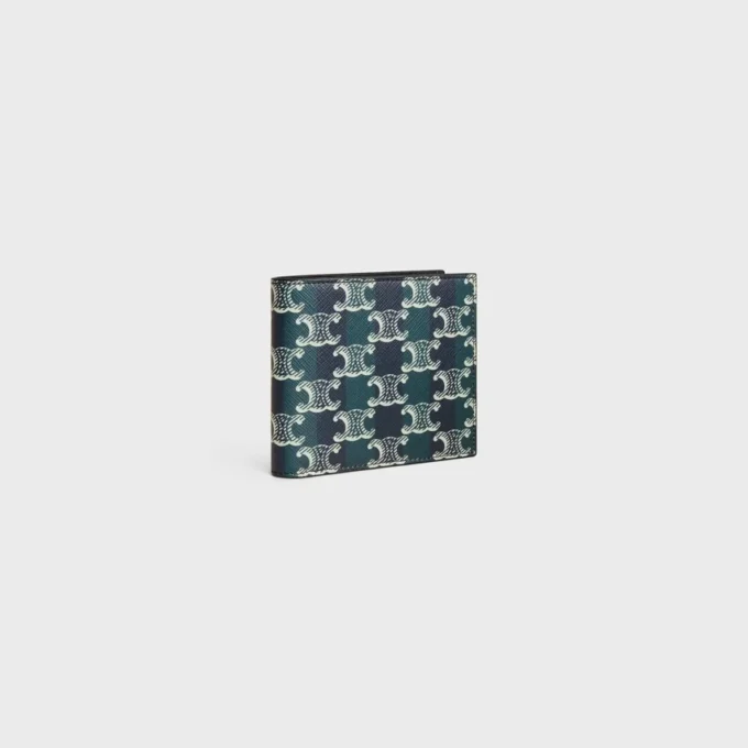 Vikbar plånbok i randig Triomphe Canvas och kalvskinn