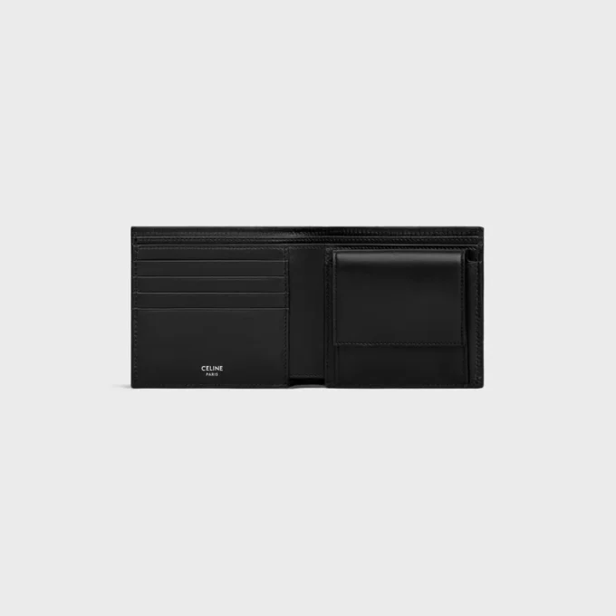 Vikbar plånbok i randig Triomphe Canvas och kalvskinn